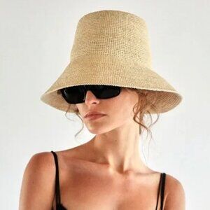 Janessa Leone Felix Straw Woven Bucket Hat SZ M